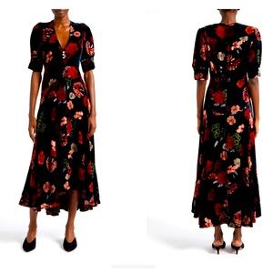 Cara Cara Kieran floral high low Stretch velvet dress women size XS/S NWOT